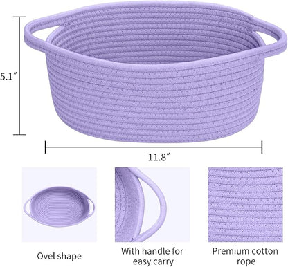 ABenkle Small Basket with Handles - Decorative Durable Rope Woven Storage Bin Shelf Storage Organizer Cube, Easter Baby Gift Basket, 12"x8"x5"