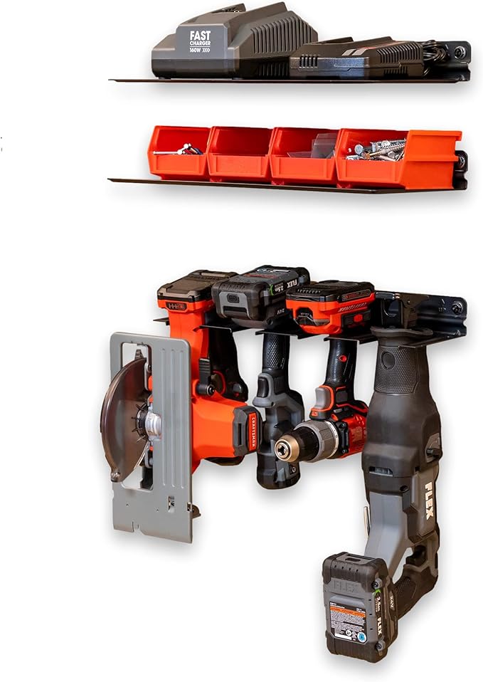 StoreYourBoard Power Tool Organizer Double Shelf, Wall Mount Garage Storage Rack