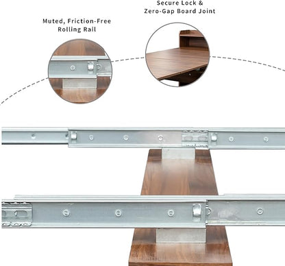 Extendable Folding Dining Table with Storage, 30”-88.4”L Expandable Rectangle Wood Table for 1–10 People, Space-Saving Modern Rustic Dining Room Kitchen Furniture, Walnut