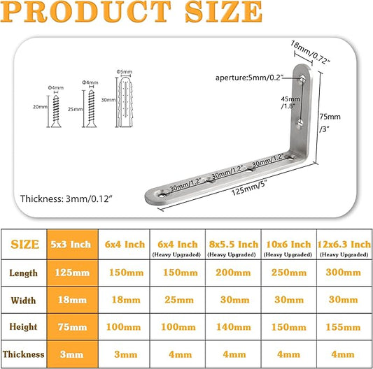 Alise 8 Pack Floating Shelf Brackets,Brushed Nickel Heavy Duty L Bracket Corner Brace,Stainless Steel Corner Bracket,Joint Angle Brackets for Hanging Support,Shelves Support DIY (5 x 3 Inch)