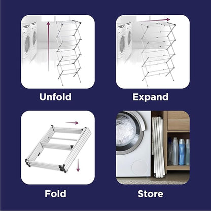 BLACK+DECKER 4-Tier Expandable Collapsible Clothes Drying Rack, Telescopic Height, Foldable Space-Saving Laundry Air Dryer for Towels, Shirts & Delicates – Durable Steel, No Tools Needed