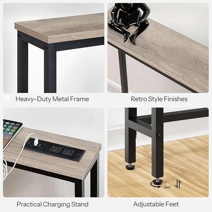 HOOBRO 47.2" Skinny Console Table with Power Outlets, 5.9" Behind Couch Table with Charging Station, Narrow Sofa Table, Long Entryway Table for Living Room, Hallway, Foyer, Greige BG15XG01G1