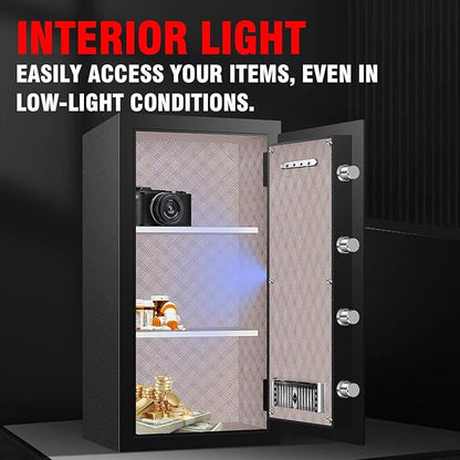 8.3 Cuft Heavy Duty Home Safe Box Fireproof Waterproof, Extra Large Fire Proof Safe for Home Documents Business Office Use, Anti-Theft Digital Safety Box with Light, Removable Shelf, Handle