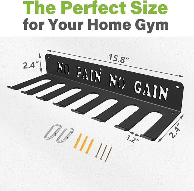 WIPHANY Home Gym Accessories Organization Storage Rack Equipment For Home 8 Hook Wall Hanger Display Gear Barbells Resistance Bands Jump Ropes Lifting Belt Hanger Accessories Hardware Included
