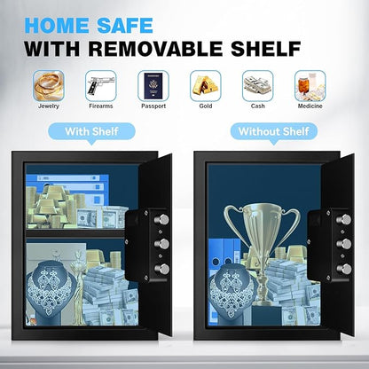2.2 Cu Ft Safe Box for Home - Steel Lock Box for Office & Home Security, Digital Electronic Keypad, Alarm System & Removable Shelf, Safety Box for Documents Money Jewelry Gun Laptop