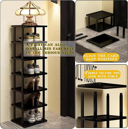 Vertical Shoe Rack - Tall Narrow Shoe Rack Organizer for Small Spaces,7 Tier Bamboo Shoen Shelf for Entryway,Closet,Corner,Doorway,Skinny Shoe Shelf Space Saving Shoe Storage,Free Stackable DIY