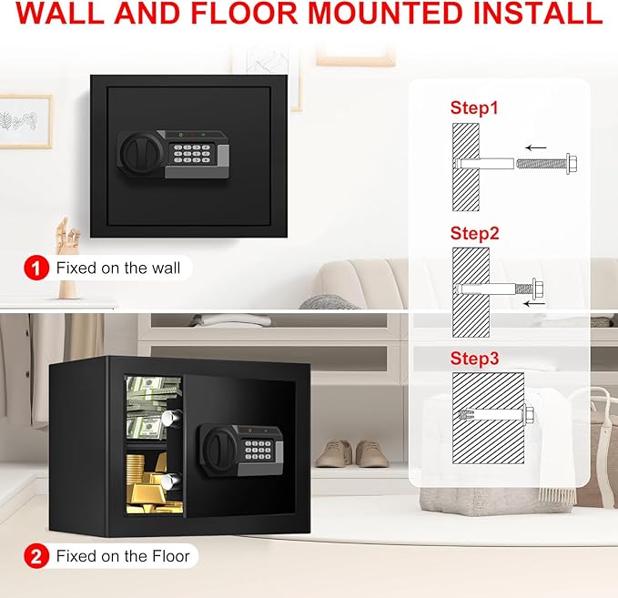 1.3 Cuft Safe Box Fireproof Waterproof, Digital Security Safes for Home Use Fire and Water Proof with Combination Lock, Alarm System and Removable Shelf, Anti-Theft Document Safes For Money, Jewelry