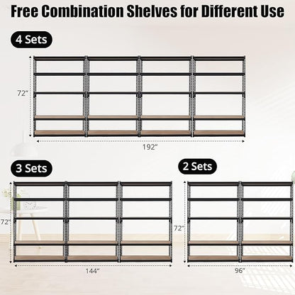 Garage Shelving Heavy Duty Storage Shelves 2000Lbs Capacity, 5 Tier Adjustable Metal Shelving Unit 48" W x 24" D x 72" H, Industrial Utility Rack for Kitchen Pantry