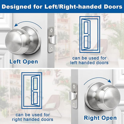 Sopoby Brushed Nickel Door Knob, 8 Pack Round Keyless Doorknobs Interior/Exterior Lockset, Passage Door Knobs for Bedroom/Bathroom, Modern Design Door Hardware