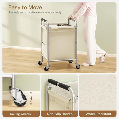 Laundry Basket with Wheels, Rolling Laundry Sorter Cart with Side pockets,47.6GAL(180L) Rolling Laundry Hamper with Removable Bag and Handle for Bedroom, Beige
