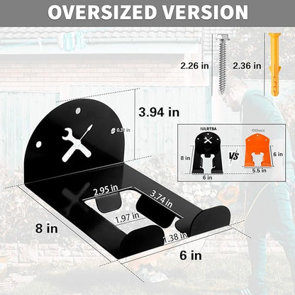 Upgraded Trimmer Rack Wall Mount - 8" Heavy Duty Weed Eater Hanger for Garage Wall, Garden Power Tool Holder Organizer Hooks for Grass Trimmer, Hedge Trimmer, Leaf Blower and Chainsaw, Black, 4 Pack