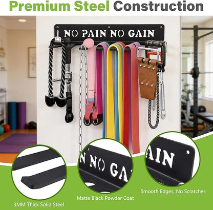 WIPHANY Home Gym Accessories Organization Storage Rack Equipment For Home 8 Hook Wall Hanger Display Gear Barbells Resistance Bands Jump Ropes Lifting Belt Hanger Accessories Hardware Included