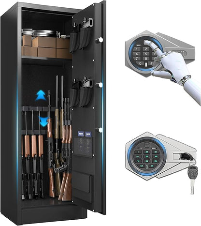 10-12 Gun Safe for Rifles and Pistols, Rifle Safes for Home, Digital Locking Gun Cabinet, Shotgun Safe with Dual Alarm System, Large Rifle Cabinet with Removable Shelf