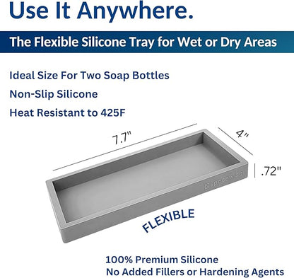 Countertop and Vanity Tray - Small 7.7" Silicone Tray for Soap Dispenser Bottles, Bathroom Trays, Kitchen Sink Soap Trays, Sink Caddy Kitchen Sinks Organizer, Soaps Dish & Sponge Holder Mat