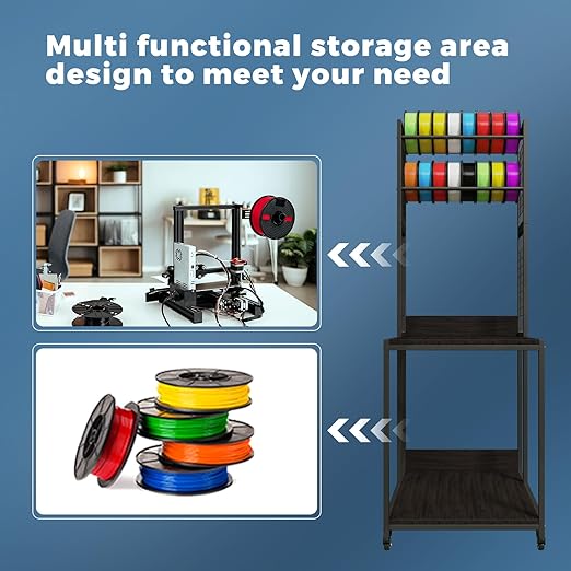 3D Printer Stand with Double Layer 3D Printer Filament Storage Rack, TR22 Heavy Duty Mobile Printer Table with Wheels for Studio Office Storage and Organization