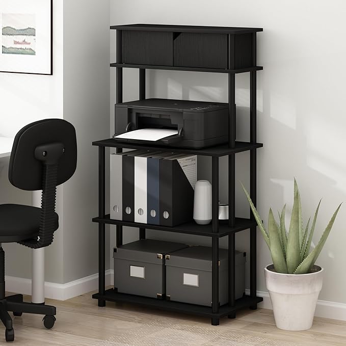 Furinno Turn-N-Tube Printer Stand with Storage, 5-Tier Large Printer Stand, Printer Table with Top Cabinet, for CPU, Office Supplies, Dark Americano