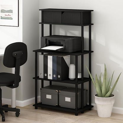 Furinno Turn-N-Tube Printer Stand with Storage, 5-Tier Large Printer Stand, Printer Table with Top Cabinet, for CPU, Office Supplies, Dark Americano