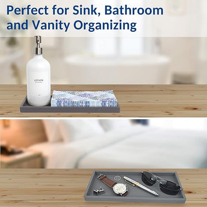 Countertop and Vanity Tray - 2 PC Large 11.7" Silicone Bathroom Trays, Counter Organizer, Dish Soap Sponge Holder Kitchen Sink Tray Organizer, Sink Caddy Toothbrush Key Kitchen Soap Trays