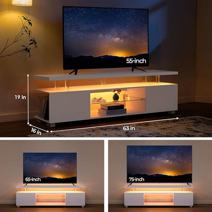 TV Stand for 75+ inch TV, LED TV Stands for Living Room,White TV Cabinet,Long Entertainment Center for Living Room, Modern TV Table with Storage Bedroom,Home Office