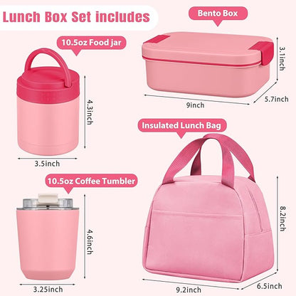 Large Bento Lunch Box Set for Adults Kids Women with 10.5oz Soup Thermo,Coffee Tumblers Men Girls Boys Teenagers Leak-Proof Lunch Food Containers with Lunch Bag
