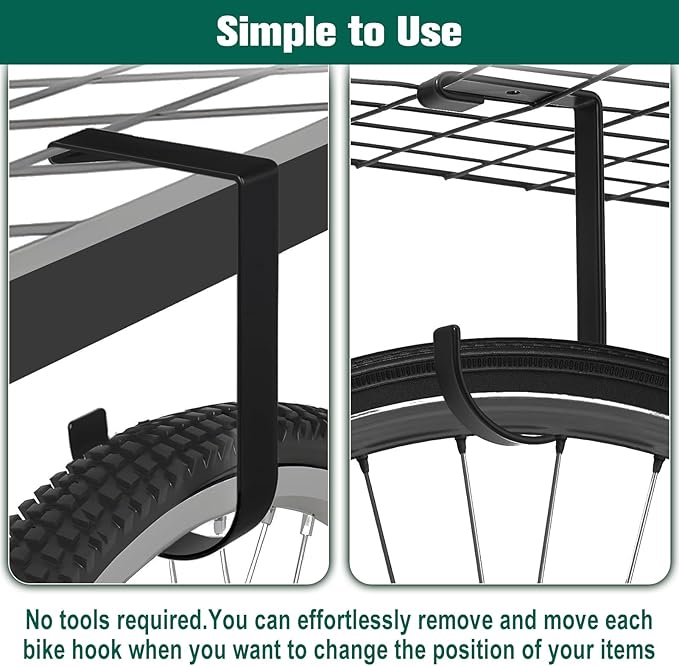 SPEEDWOX Heavy Duty Overhead Garage Storage Hooks for Ceiling Rack Wall Shelving and Bike Hanging - 4 Pack Add On Accessory Flat Hooks Bike Hook for Garage Ceiling Mount Rack, Black