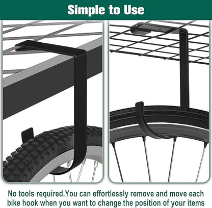 SPEEDWOX Heavy Duty Overhead Garage Storage Hooks for Ceiling Rack Wall Shelving and Bike Hanging - 4 Pack Add On Accessory Flat Hooks Bike Hook for Garage Ceiling Mount Rack, Black