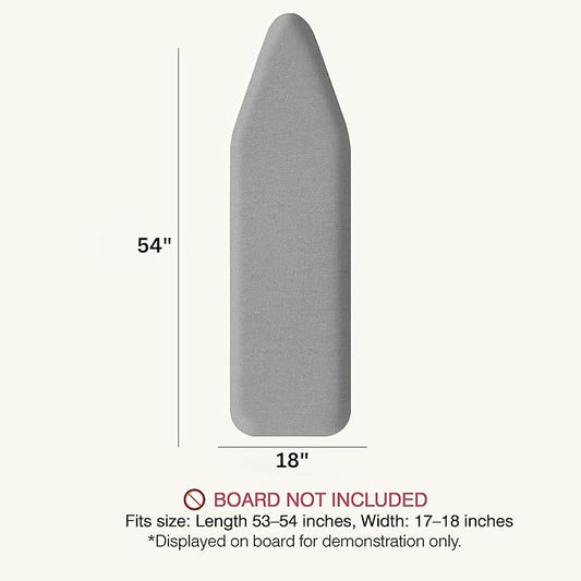 Ironing Board Cover and Pad 18"x54" Extra Thick Natural Cotton, Scorch and Stain Resistant Iron Board Cover, Extra Large Iron Board Cover with Fasteners Heavy Duty Heatproof Elastic Edge Gray