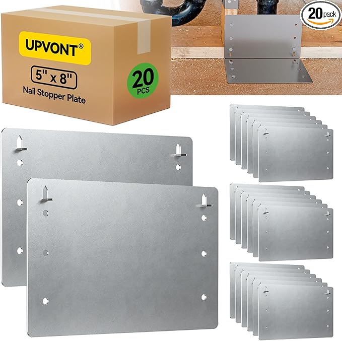 5" x 8" Nail Stopper Plate – 16 Gauge Self Nailing Stud Protector & Plate (20 PCS) – Galvanized 5 x 8 Nail Guard for Top and Bottom Plate & Drywall Protection – IBC & IRC Code Compliant (20)