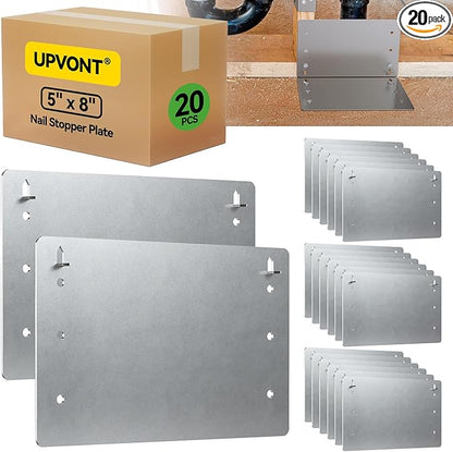 5" x 8" Nail Stopper Plate – 16 Gauge Self Nailing Stud Protector & Plate (20 PCS) – Galvanized 5 x 8 Nail Guard for Top and Bottom Plate & Drywall Protection – IBC & IRC Code Compliant (20)