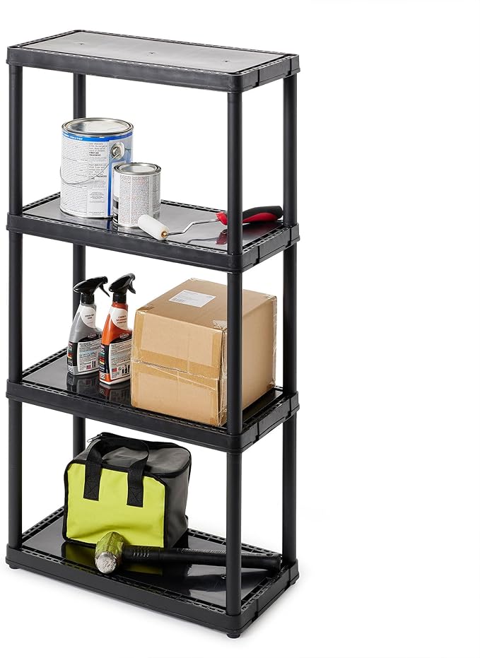 Gracious Living 4 Shelf Fixed Height Solid Light Duty Storage Unit 12 x 24 x 48 for Home, Garage, Basement, & Laundry, Black (2 Pack)
