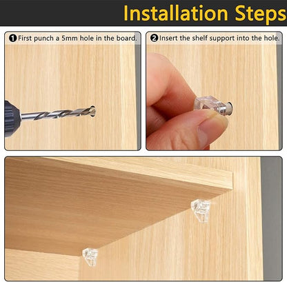 Clear Plastic Shelf Support Pegs - 5mm Cabinet Shelf Pins (50 Pieces)