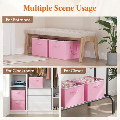 Lifewit Shoe Storage Organizer for Closet, Fabric Large Shoe Box Storage Containers with Clear Cover, Foldable Bins for Boots Heels Sneakers Fits 36-48 Pairs (Each 12-16 Pairs) 3 Pack Pink