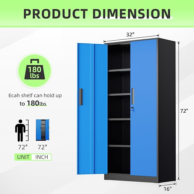 INTERGREAT Garage Storage Cabinets with Doors and Shelves,72" H Steel Locking Cabinets Storage with Lockable Door,Metal Storages Cabinet for Home Office,Warehouse,School,Black Blue