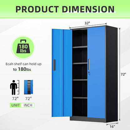 INTERGREAT Garage Storage Cabinets with Doors and Shelves,72" H Steel Locking Cabinets Storage with Lockable Door,Metal Storages Cabinet for Home Office,Warehouse,School,Black Blue