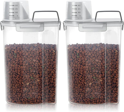 Airtight Small Cat Dog Pet Food Storage Containers BPA Free, with Large Pour Spout/1 Measuring Cup/ 4 Safety Locks and Double-layer Silicone Strip (Clear Grey x 2, 3L-2pack)