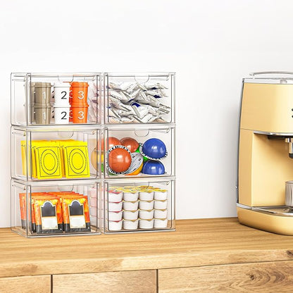 6 Pack Small Stackable Stroage Drawers, Acrylic Bathroom Makeup Organizer, Plastic Storage Bins For Vanity, Undersink, Kitchen Cabinets, Pantry, Home Organization