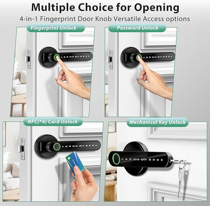 Fingerprint Door Lock Biometric Door Knob with Keypad Keyless Entry, Door Locks for Bedrooms, Home Hotel Office Apartment