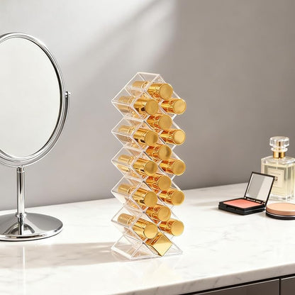 Lipstick Organizer Holder 16 Spaces Fish Shape Cosmetic Lip Gloss Organizers for Countertop Clear Acrylic Makeup Perfume Storage Drawer Bathroom Novelty Desk Decor Vanity Display for Girls Women(2PCS)