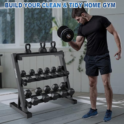 BEKING 3 Tier Dumbbell Rack,1000LB Capacity Weight Storage Rack for Home Gym Fitness,Multifunctional Free Weight Organizer Stand for Dumbbells, Kettlebells,Compact Design Save Floor Space