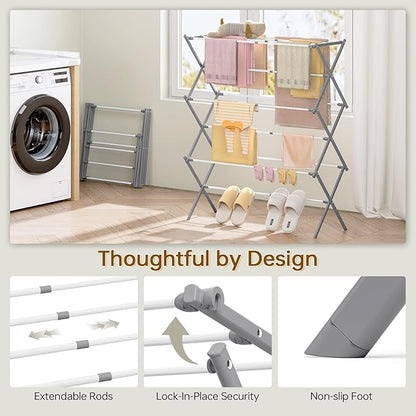 KINGBOARD Clothes Drying Rack, Collapsible Drying Rack Clothing with 11 Poles, 3-Tier Laundry Drying Rack, Small Clothes Drying Rack Foldable for Baby Clothes, 25lb Capacity, Grey