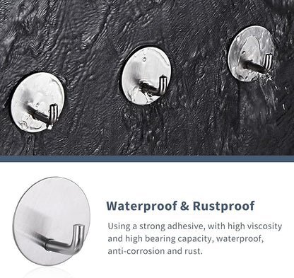 Adhesive Hooks Heavy Duty Waterproof in Shower Hooks for Hanging Loofah, Towels Clothes for Bathroom Removable Stainless Steel Brush Nickel Adhesive Wall Hooks 4 Pcs (Sliver)