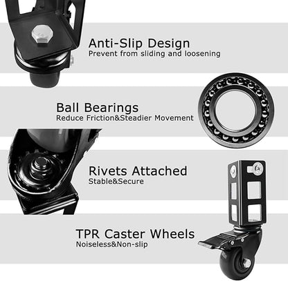 4PCS Storage Rack Caster Wheels,3" Heavy Duty Locking Caster Wheels Warehouse Shelf & Storage Racks Accessories,Fit for Boltless Self Locking Shelving Racks,500LB Capacity(Black)