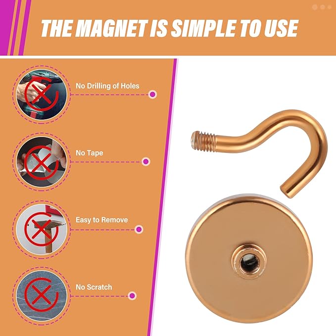 Neosmuk Magnetic Hooks, Heavy Duty 130lb+ Strong Magnet Hook for Cruise Cabins, Cruise Ship Essentials for Hanging, Metal Wall Refrigerator Hangers (Bronze, 10 Pack)