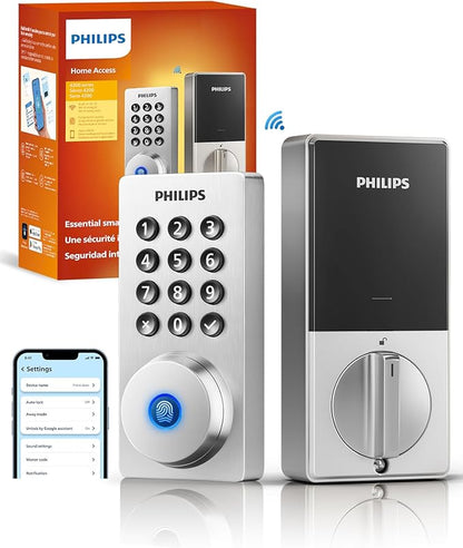 Philips Wi-Fi Door Lock, WiFi Smart Lock Keyless Entry Deadbolt for Front Door, Remote Control, Built-in WiFi, APP Fingerprint Passcode Unlock, Auto Locking