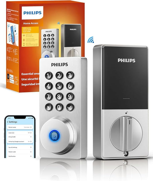 Philips Wi-Fi Door Lock, WiFi Smart Lock Keyless Entry Deadbolt for Front Door, Remote Control, Built-in WiFi, APP Fingerprint Passcode Unlock, Auto Locking