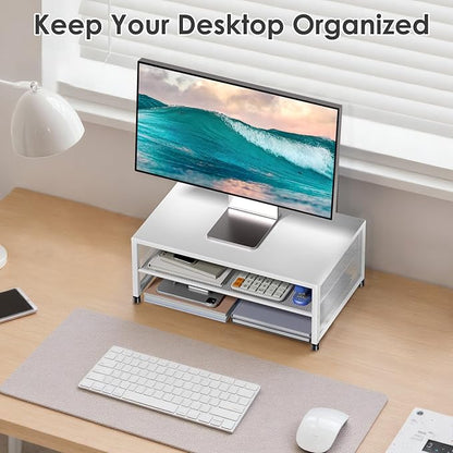 2-Tier Computer Monitor Stand Riser, Desk Organizer for Monitor, Printer & Laptop Stand, Desktop Workspace Organizers for Office Supplies(White)