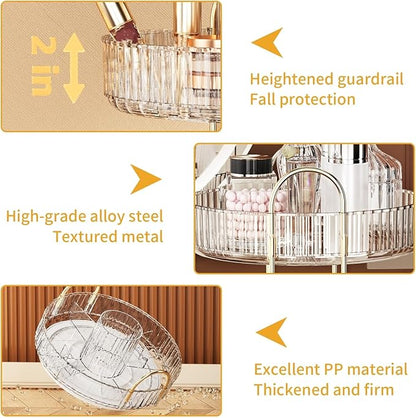 360° Rotating Makeup Organizer, Large-Capacity Skincare Make Up Storage 3 Tier Perfume Organizers Cosmetic Dresser Organizer with Makeup Brush Holder, Fits Bedroom, Bathroom, Vanity Shelf Countertop