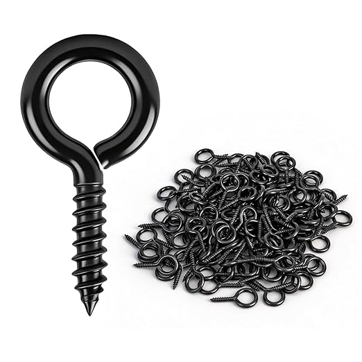 Aovchei Eye Screws, 150PCS 0.59 Inch Long, Black 304 Stainless Steel Self Tapping Eye Hooks Bolts, Indoor & Outdoor for Hanging Artwork