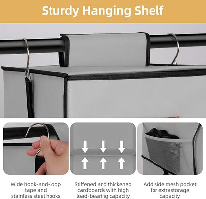 Hanging Closet Organizer 6-Shelf, Upgrade Hanging Shelves for Closet with 5 Removable Drawers & Side Pockets, Hanging Shelf Organizer for Bedroom or Garment Rack, 12.6'' x 12.6'' x 44.1'', Gray