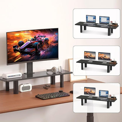 suptek Dual Monitor Stand Riser, 32.28Inch Large Monitor Stands for 2 Monitors, Computer Monitor Stand, Wooden Desktop Oraganizer Shelf for Office Desk Computer,TV,Laptop